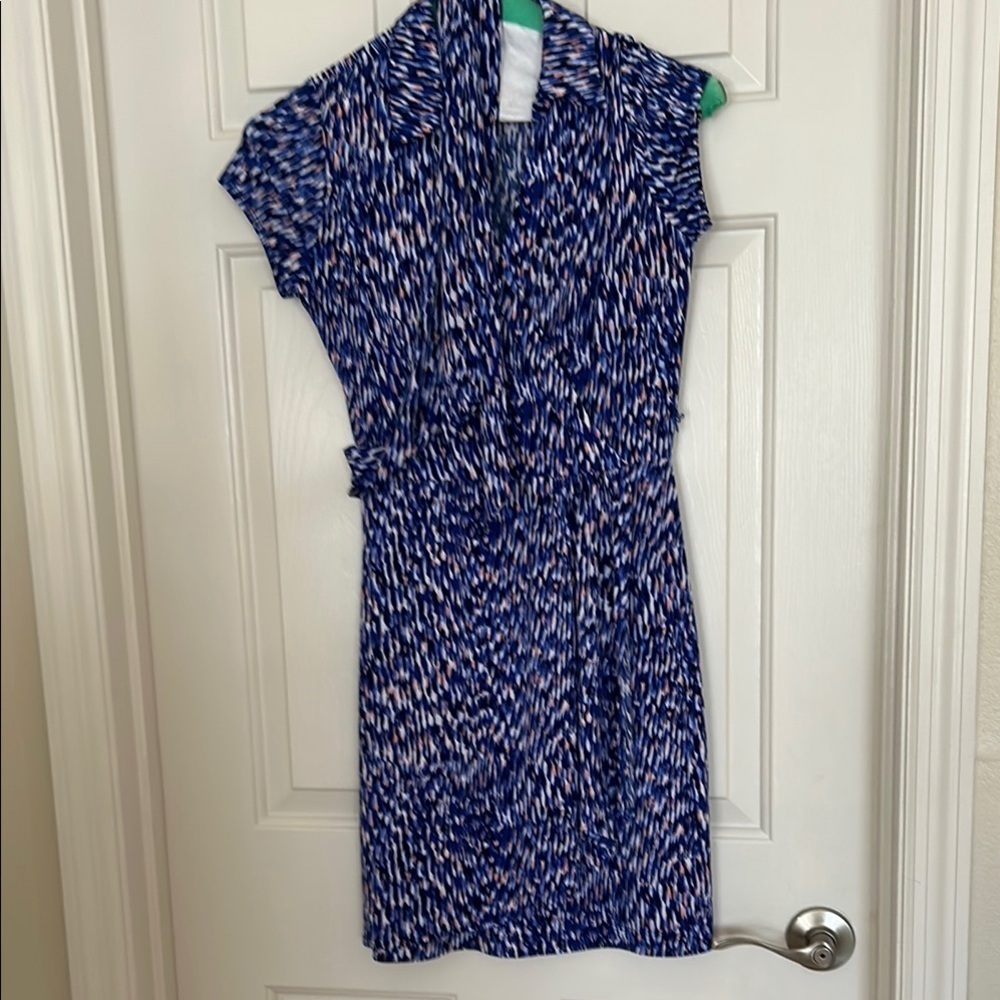 Karen Kane Blue and White Sheath Dress with Cowl Neck Sz XS